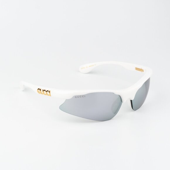 Gucci Men Sunglasses White Silver Mirror Mask GG1774S 002 BRAND NEW - Picture 1 of 12